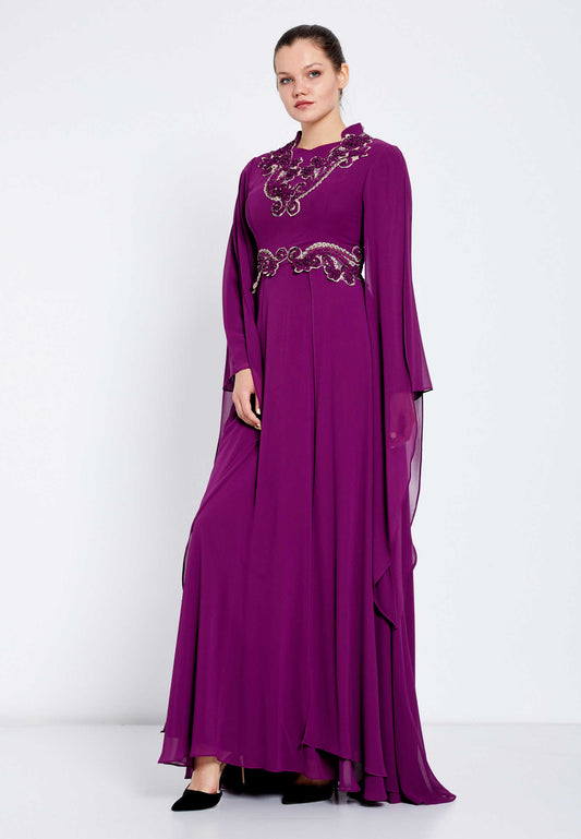 Long Sleeve Maxi Chiffon Royal Amethyst Gown