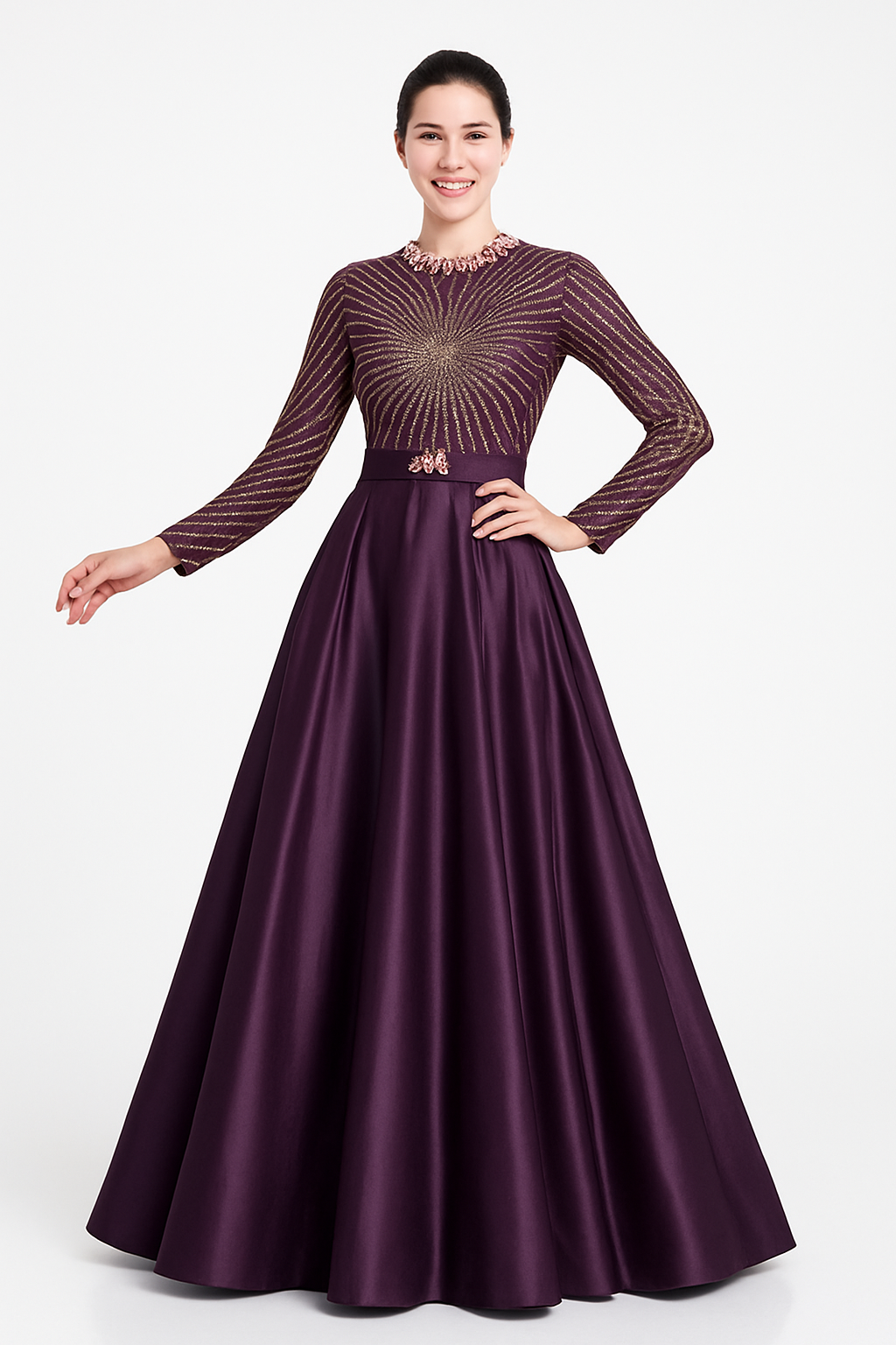 Long Sleeve Maxi Sequin Amethyst Starburst Gown