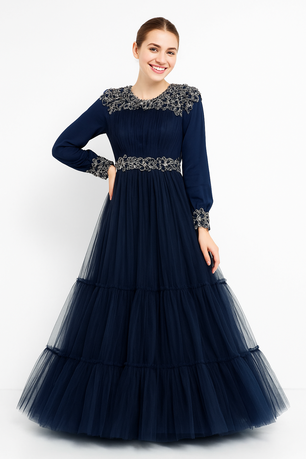 Long Sleeve Maxi Tulle Gown Prom Dress