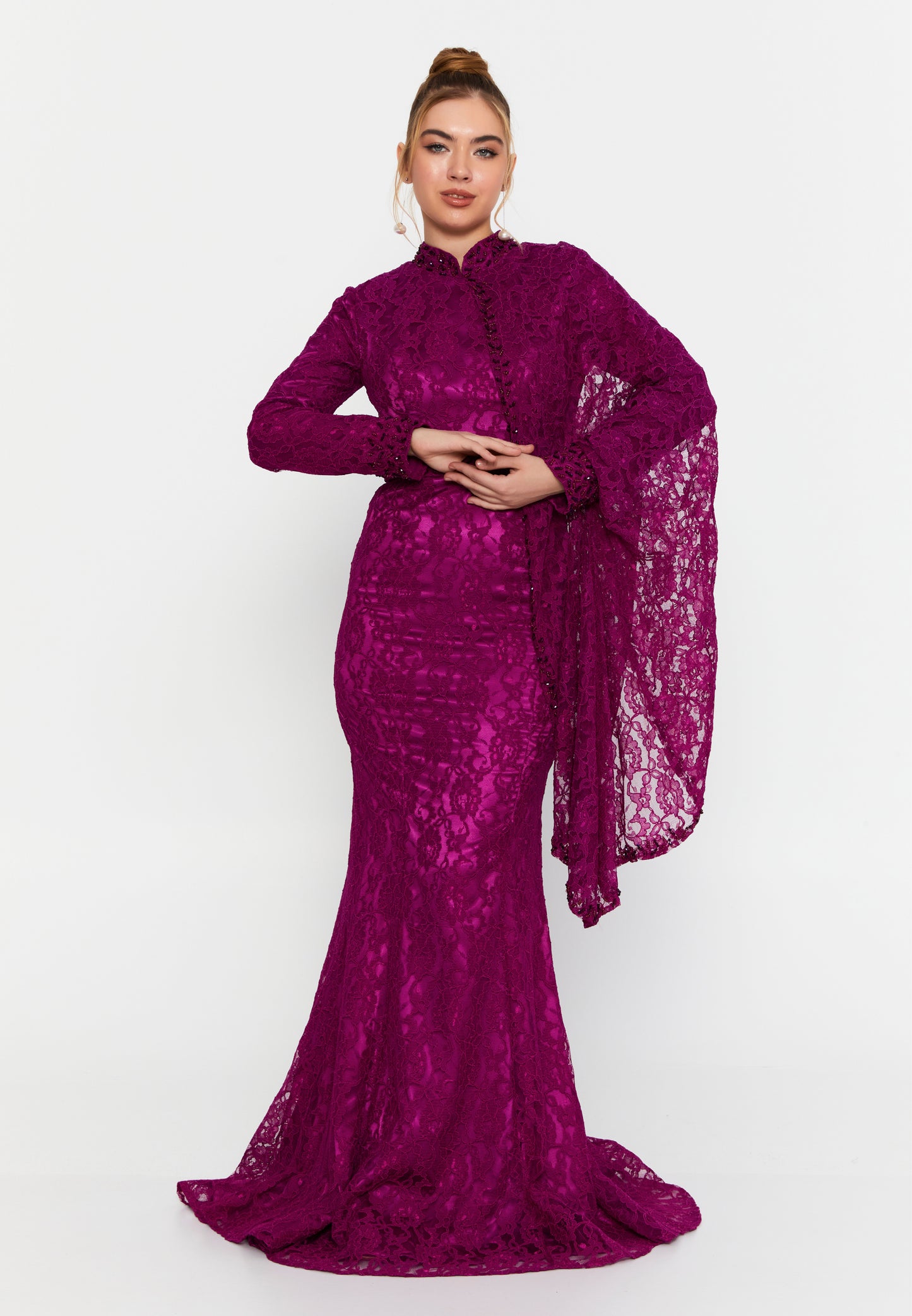 Long Sleeve Maxi Lace Mermaid Evening Dress