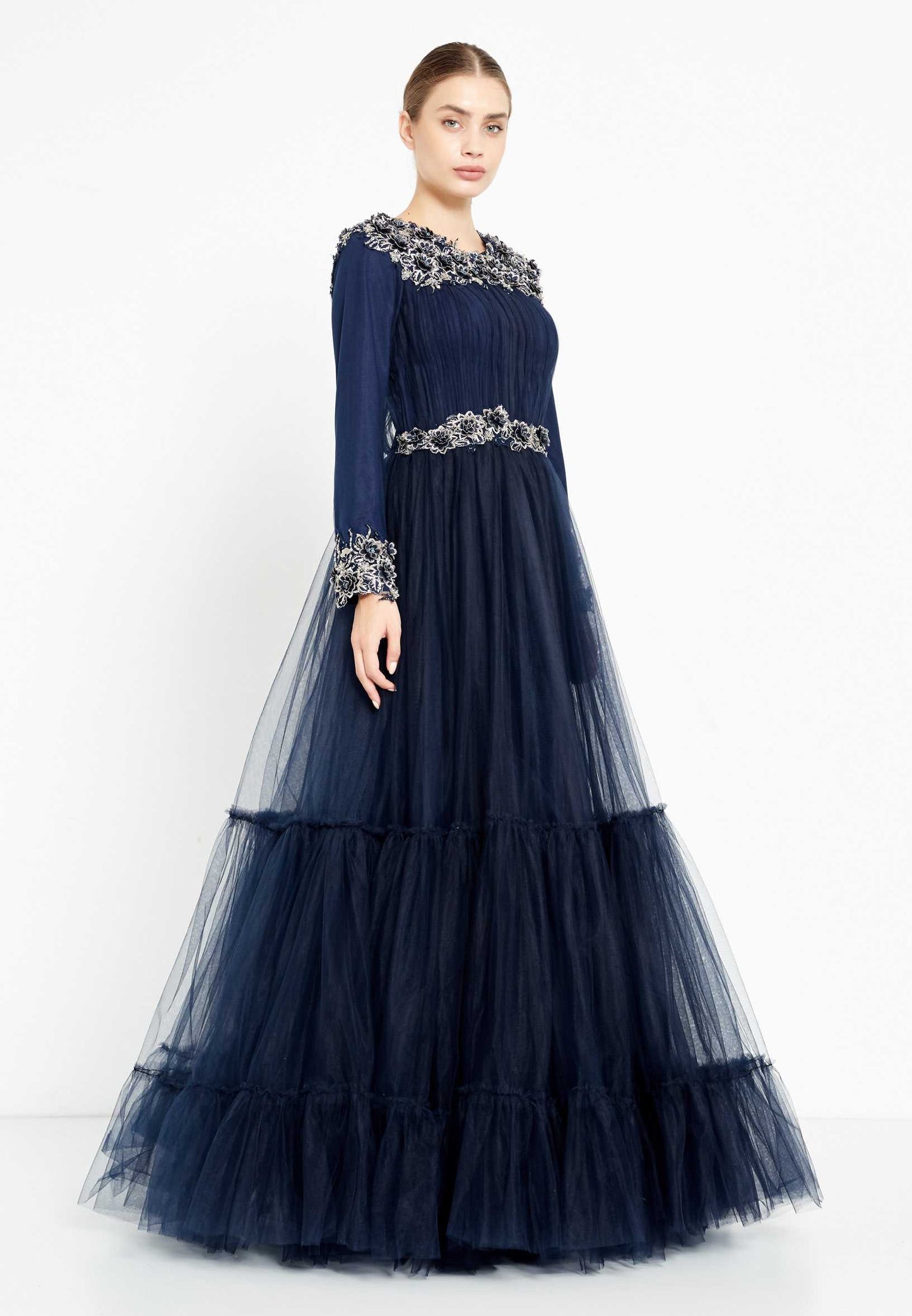 Long Sleeve Maxi Tulle Gown Prom Dress