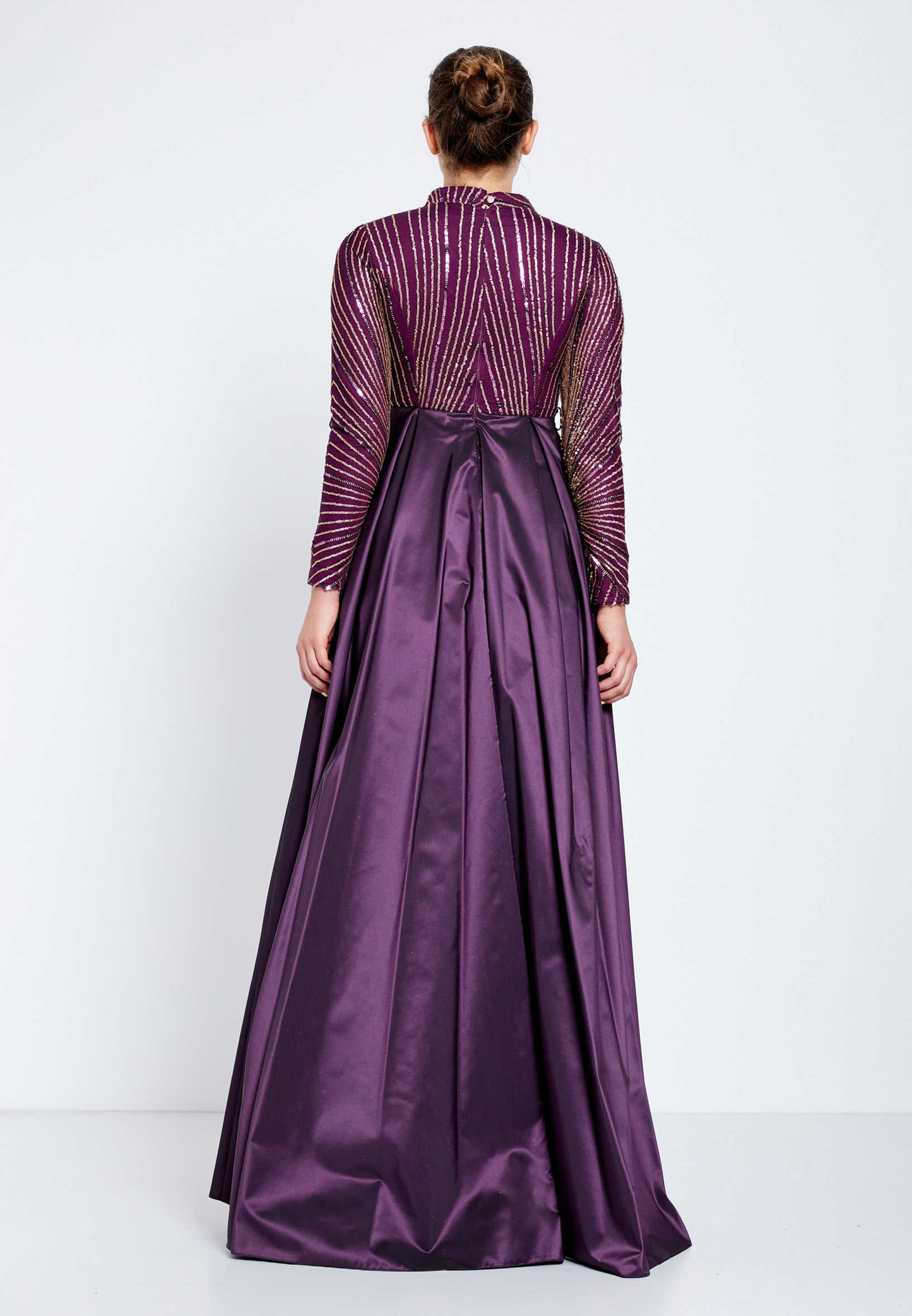 Long Sleeve Maxi Sequin Amethyst Starburst Gown
