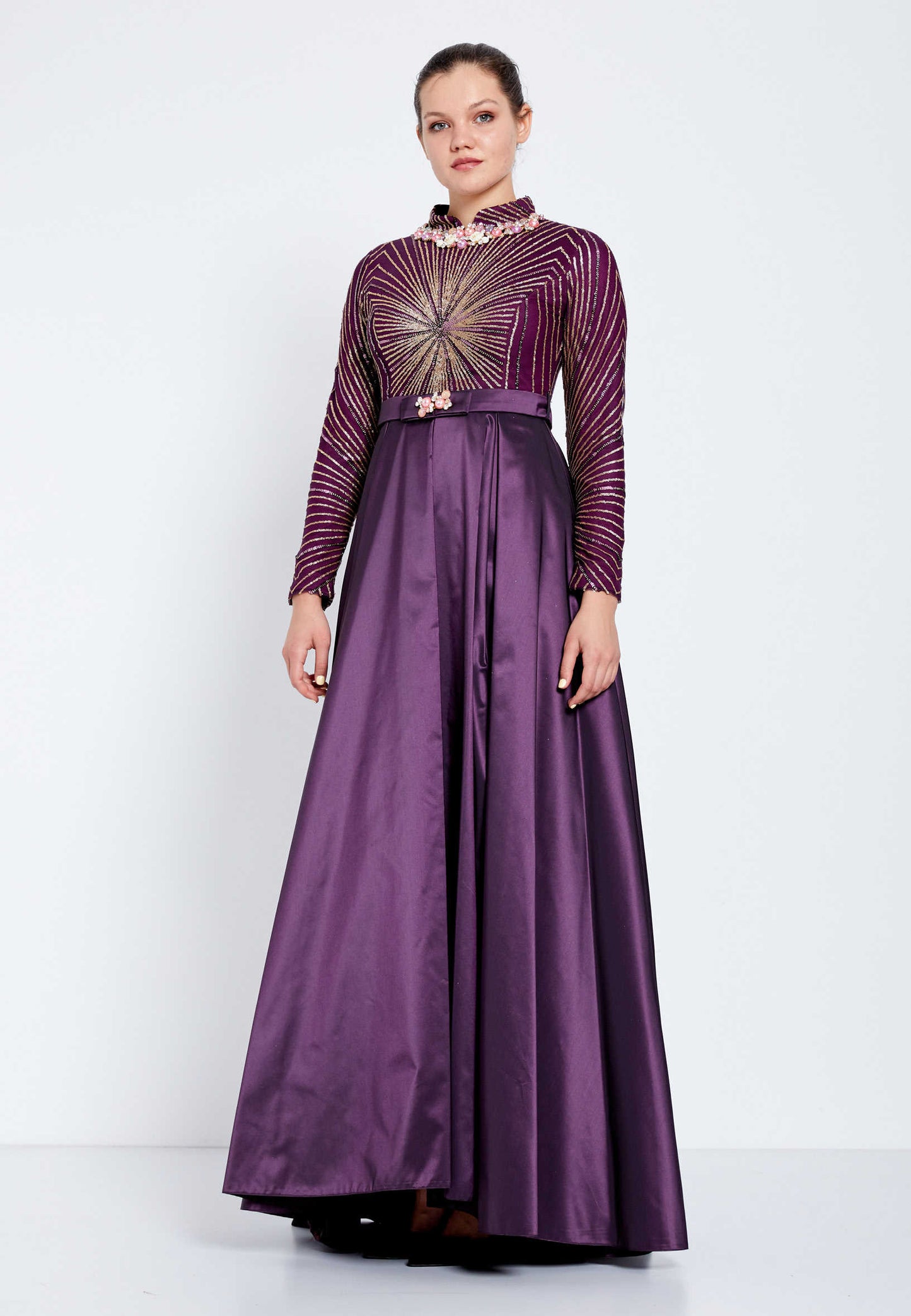 Long Sleeve Maxi Sequin Amethyst Starburst Gown