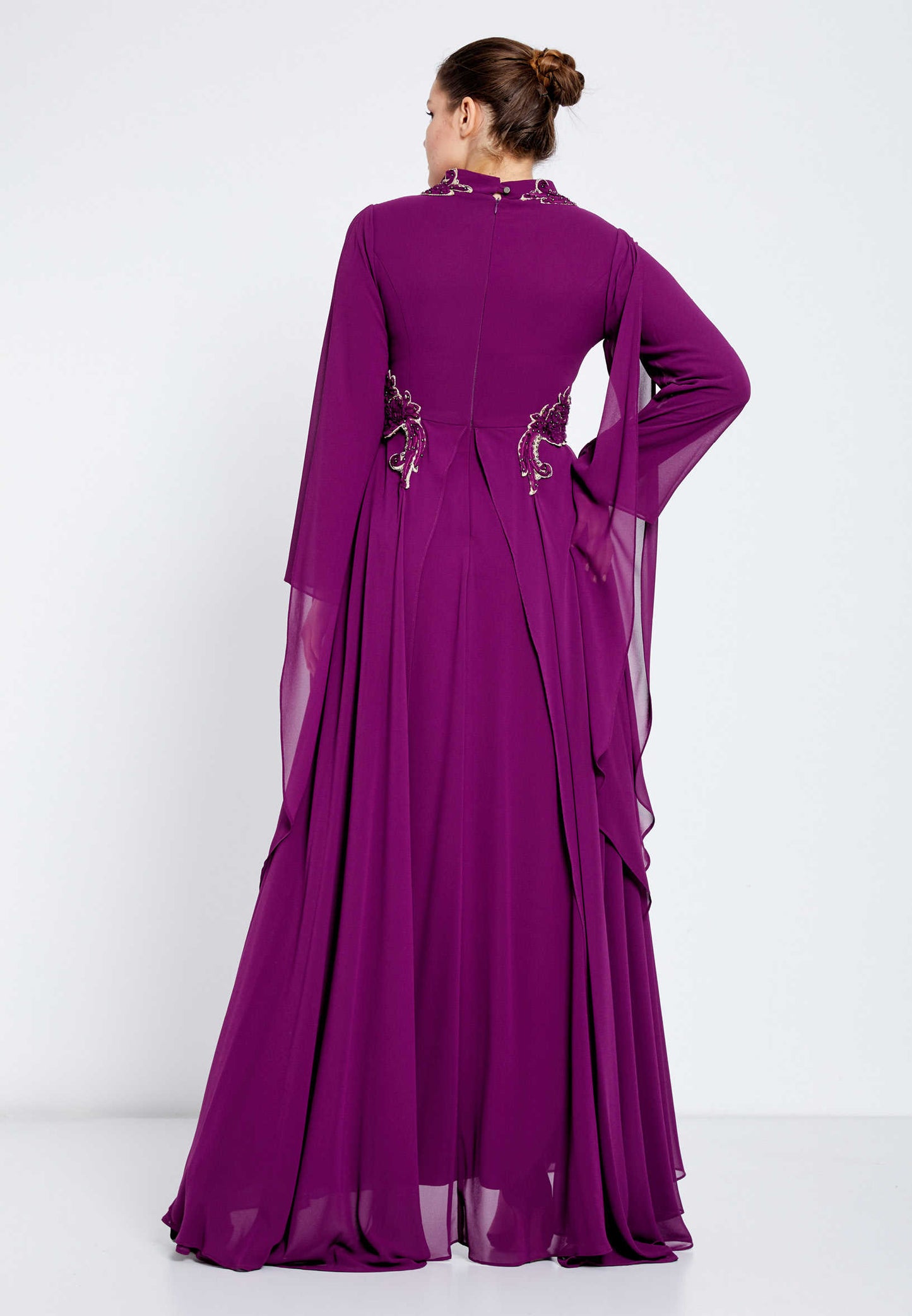 Long Sleeve Maxi Chiffon Royal Amethyst Gown