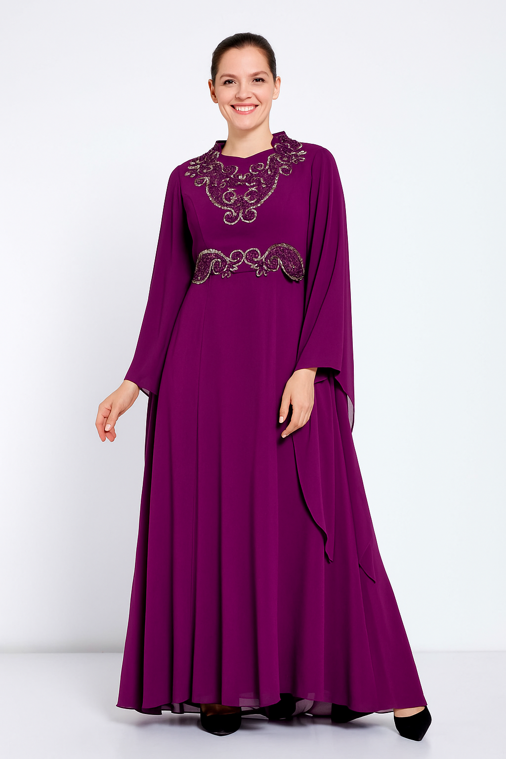 Long Sleeve Maxi Chiffon Royal Amethyst Gown